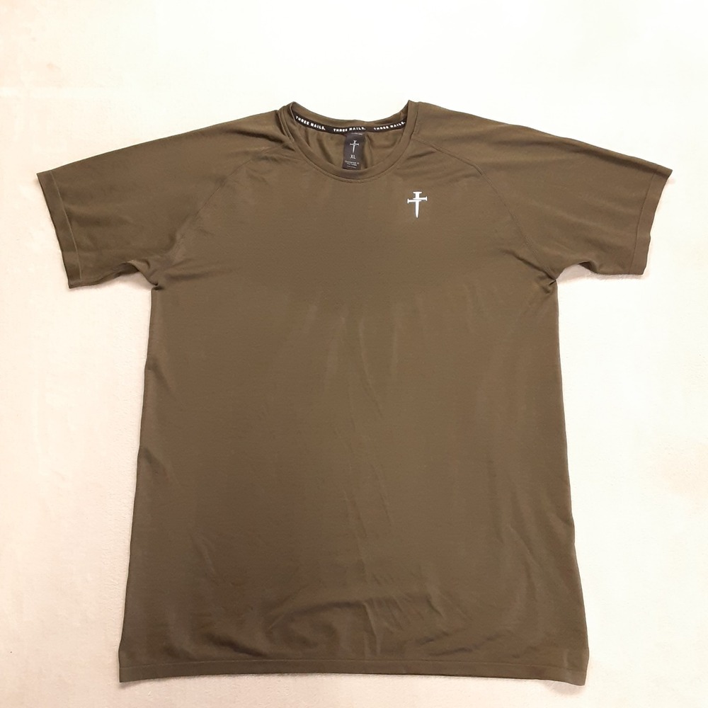 Three Nails Mens Olive Green Seamless Tee XL SS Crew Nylon Polyester
